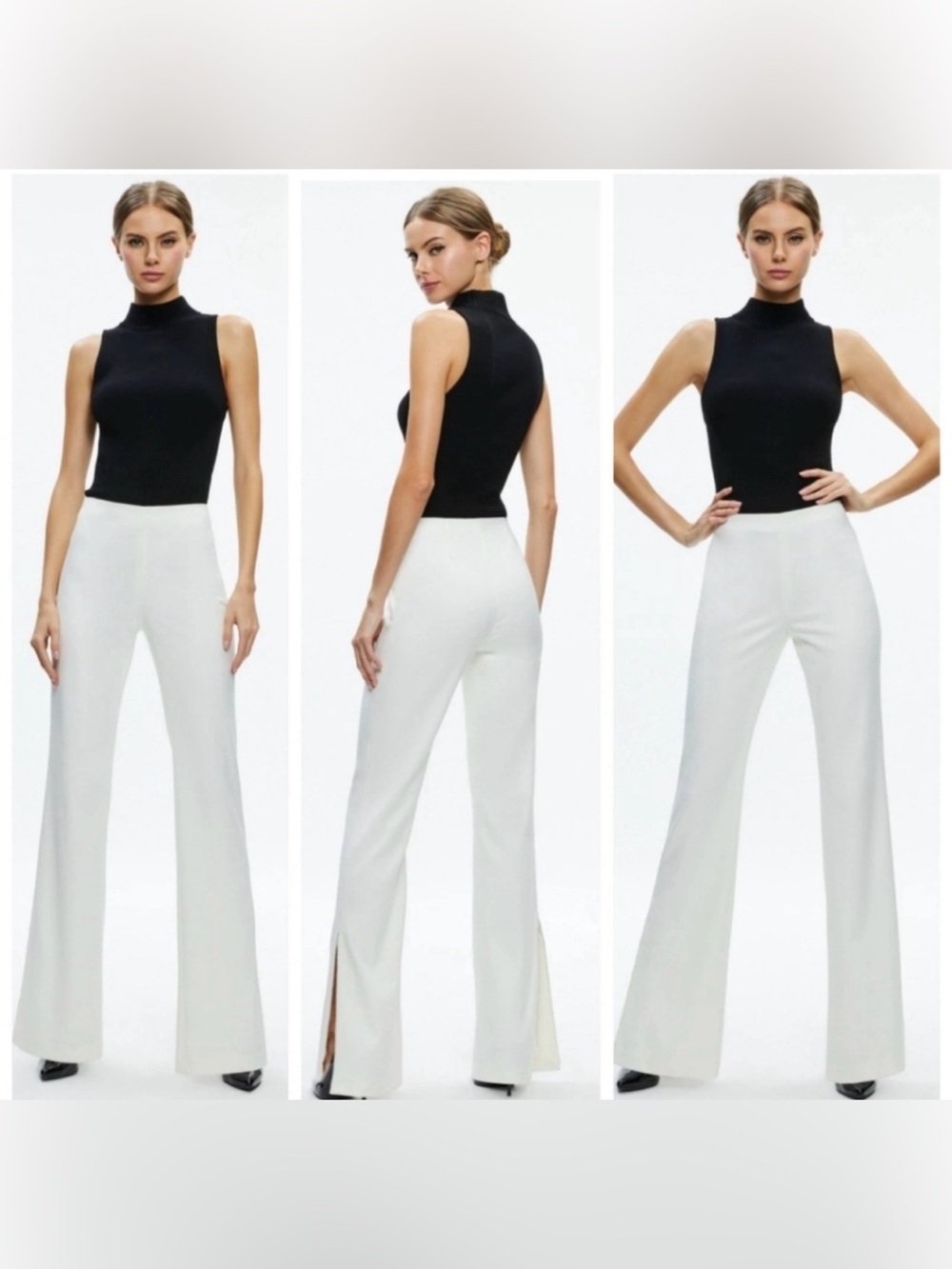 High-Rise Lara Ivory Flared Pants with Crystal Lined Side Slit Size 6 $440
